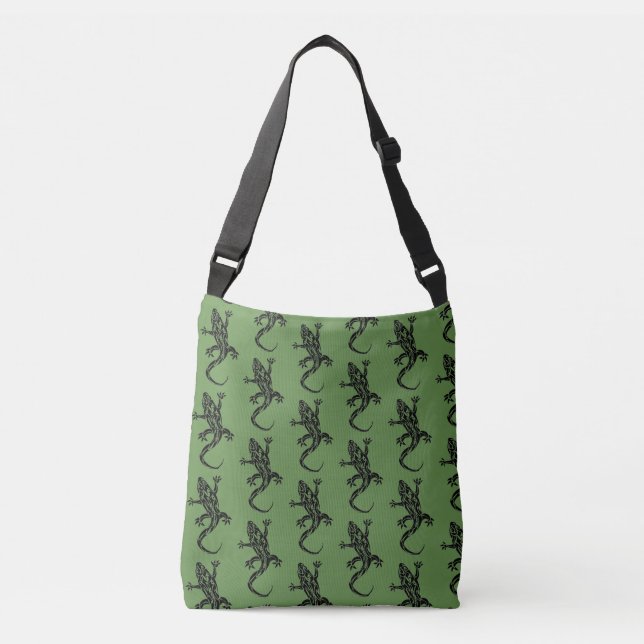 Green Gecko Pattern Crossbody Bag (Front)