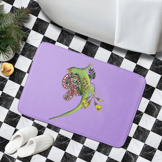 Green Gecko Tribal Lavender Red Bath Mat (Creator Uploaded)