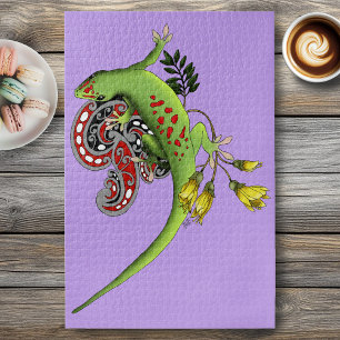 Green Gecko Tribal Lavender Red Jigsaw Puzzle