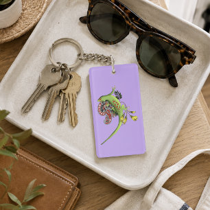 Green Gecko Tribal Lavender Red Key Ring