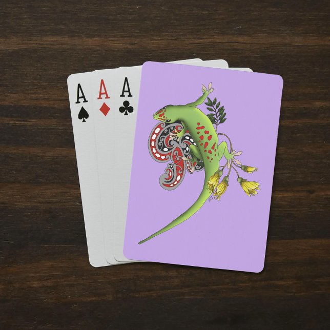 Green Gecko Tribal Lavender Red Playing Cards (Creator Uploaded)