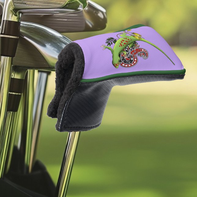 Green Gecko Tribal Purple Golf Head Cover (Creator Uploaded)