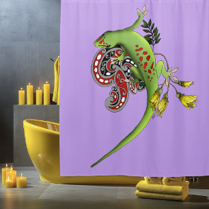 Green Gecko Tribal Purple Shower Curtain