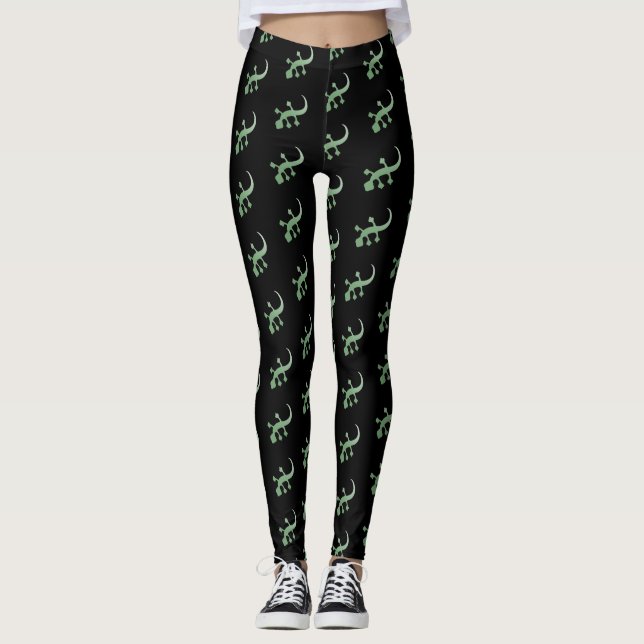 Green Geckos on Black Leggings (Front)