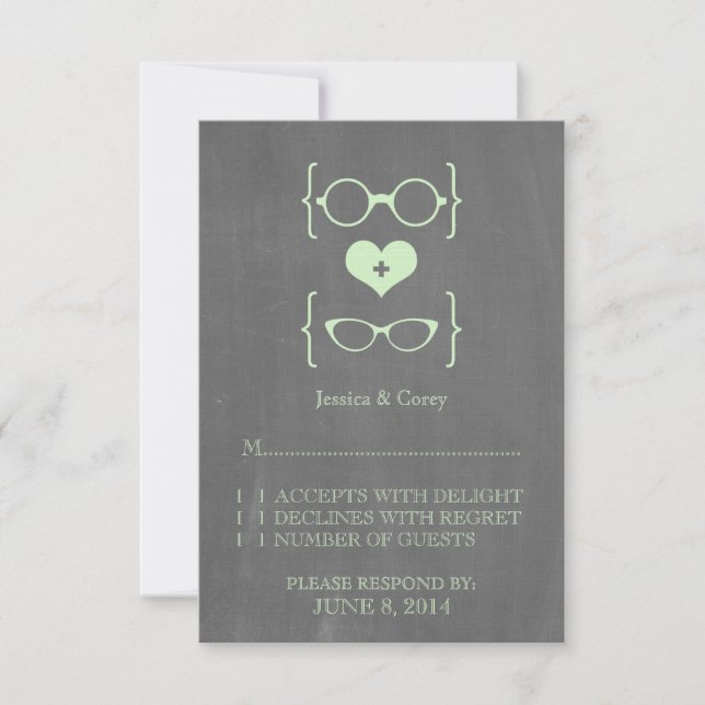 Green Geeky Glasses Chalkboard Response Card (Front)