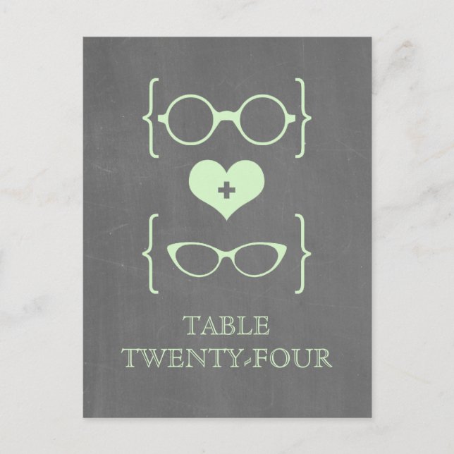Green Geeky Glasses Chalkboard Table Postcard (Front)