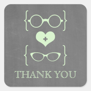 Green Geeky Glasses Chalkboard Thank You Stickers