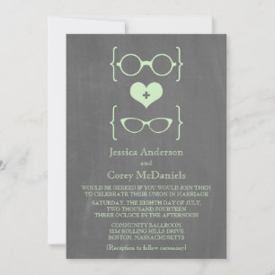 Green Geeky Glasses Chalkboard Wedding Invite