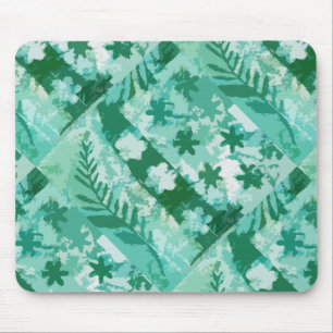 Green gel plate print flowers leaves mouse mat