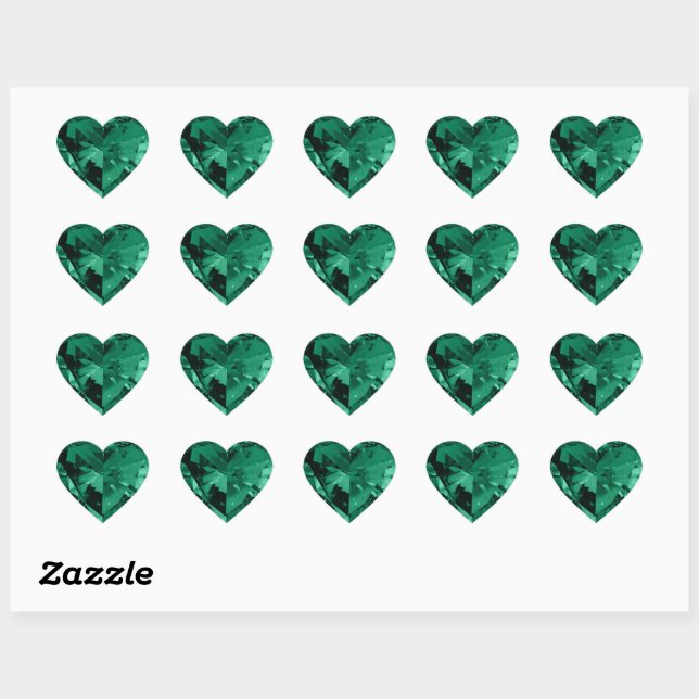 Green Gemstone Crystal Shiny Heart Sticker (Sheet)