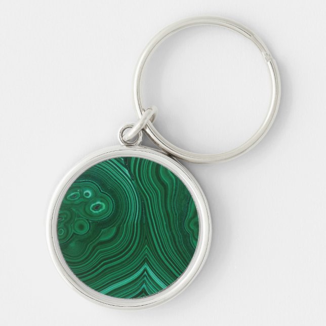Green gemstone malachite natural stone design key ring (Front)