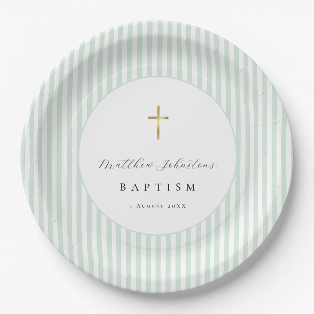 Green  Gender Neutral Baptism Paper  Plate (Front)