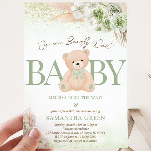 Green Gender Neutral Bear Boho Baby Shower Invitation