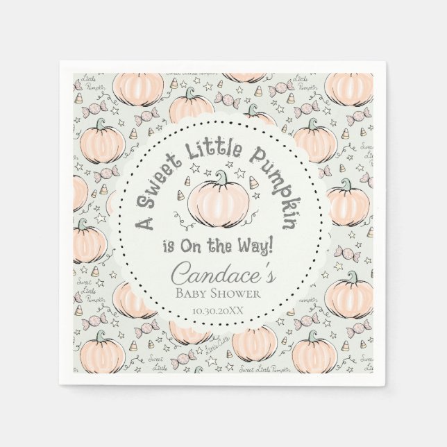 Green Gender Neutral Little Pumpkin Baby Shower Napkin (Front)