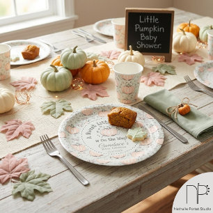 Green Gender Neutral Little Pumpkin Baby Shower Paper Plate