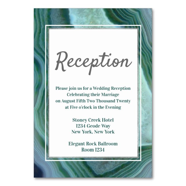 Green Geode Agate Reception Accomodation Table Number (Front)