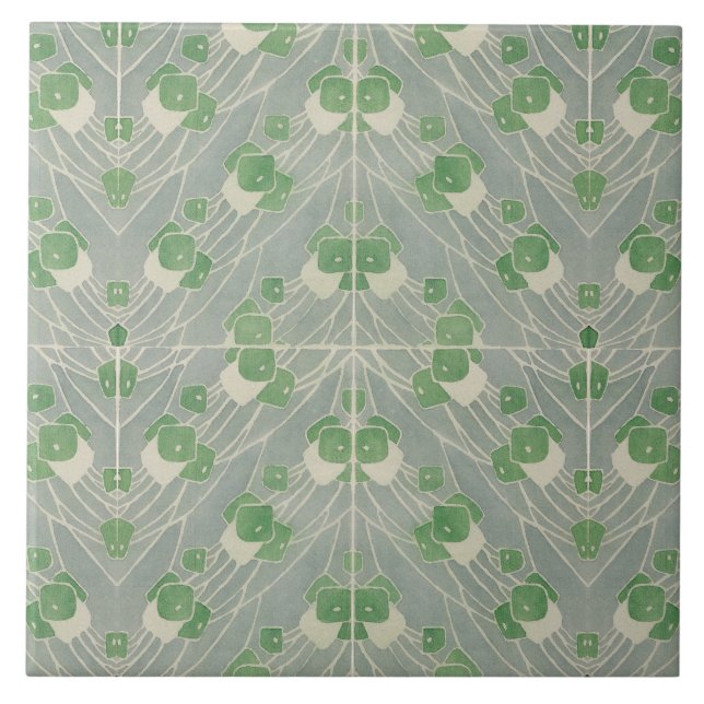 Green Geometric 1915 Hannah Borger Overbeck Tile (Front)