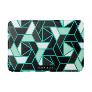 Green Geometric Abstract Pattern Bath Mat