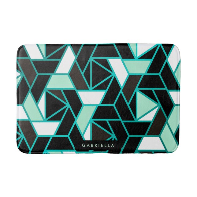 Green Geometric Abstract Pattern Bath Mat (Front)