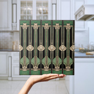 Green Geometric Art Deco Art Nouveau Tile