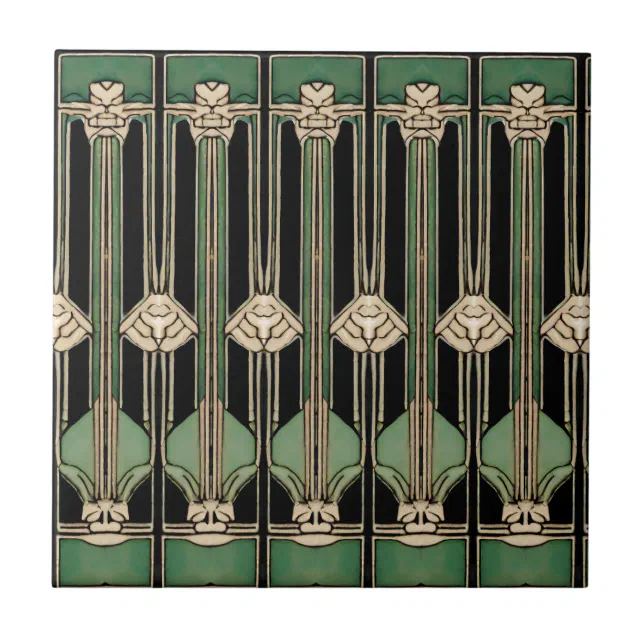 Green Geometric Art Deco Art Nouveau Tile Zazzle