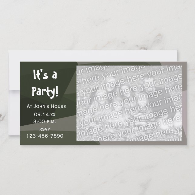 Green Geometric Camouflage Party Invite Photo Card (Front)