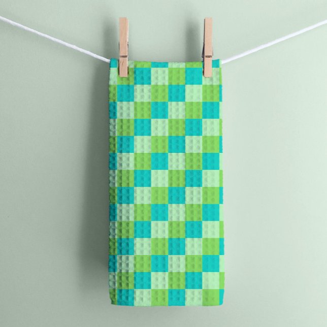 Green Geometric Chequerboard  Kitchen Towel (Creator Uploaded)