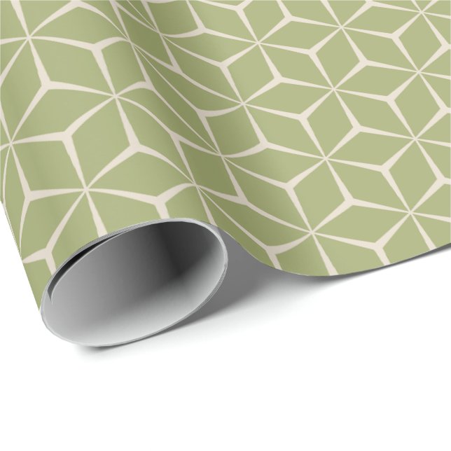 Green Geometric Cube Pattern Wrapping Paper (Roll Corner)