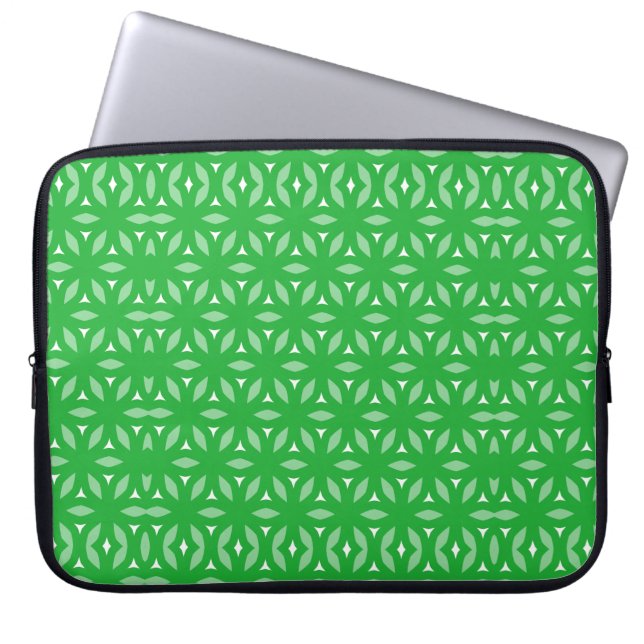 Green Geometric Floral Abstract Laptop Sleeve (Front)