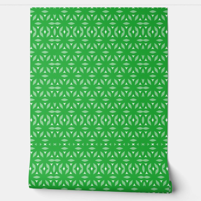 Green Geometric Floral Abstract Wallpaper (Unrolling)