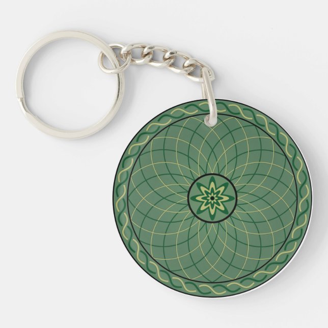 Green Geometric Flower Key Ring (Front)