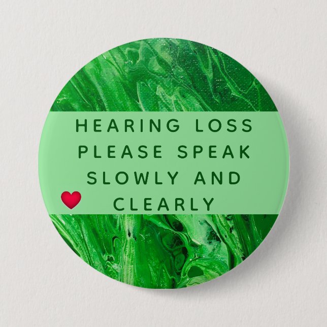 Green Geometric Heart Hearing Loss 3 Inch 7.5 Cm Round Badge (Front)