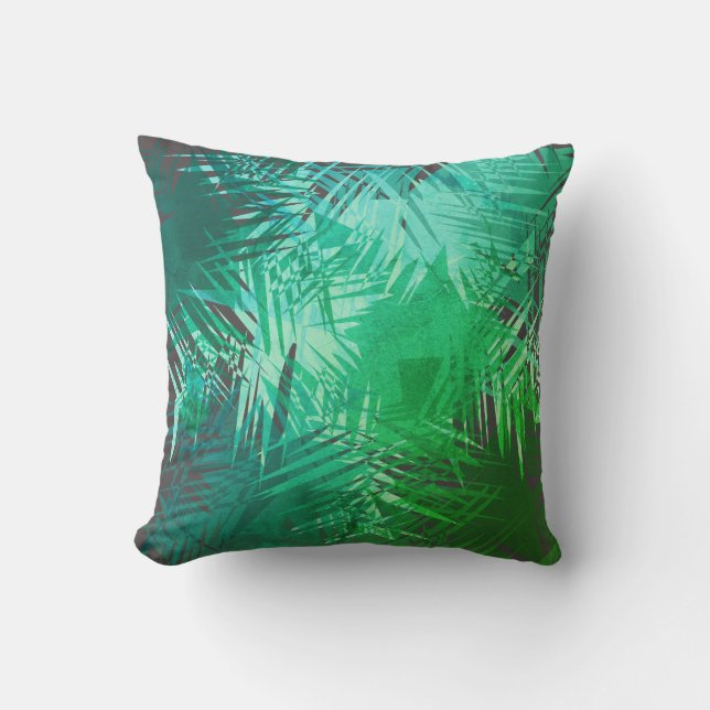 Green geometric jungle throw pillow (Front)
