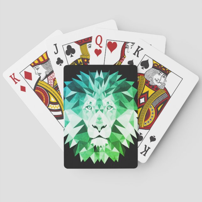 Green Geometric Lion Playing Cards (Back)