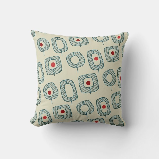 Green Geometric Open Shapes with Red Dots Cushion (Front)