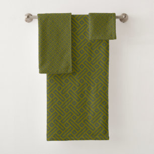 green geometric pattern bath towel set