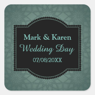 Green Geometric Pattern Custom Text Wedding Square Sticker