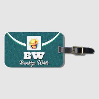 Green Geometric Pattern Customisable Photo Text Luggage Tag