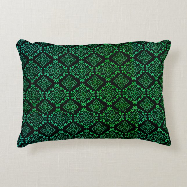 Green Geometric Pattern / Indian Print  Decorative Cushion (Front)