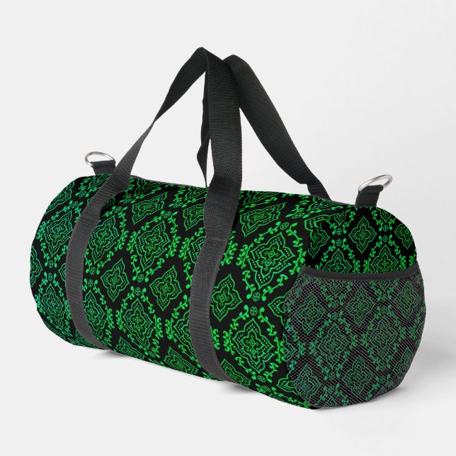 Green Geometric Pattern / Indian Print  Duffle Bag (Right Corner)