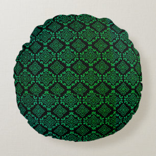 Green Geometric Pattern / Indian Print Round Cushion