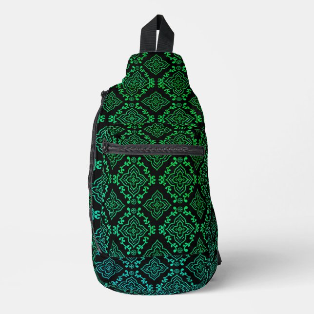 Green Geometric Pattern / Indian Print  Sling Bag (Front)