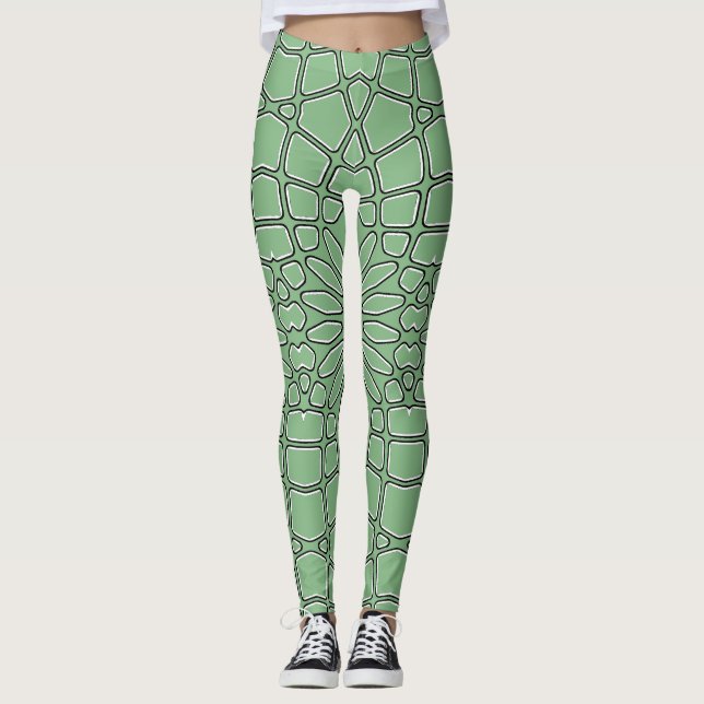 Green geometric pattern "Ratti_Creative_Arts"    Leggings (Front)