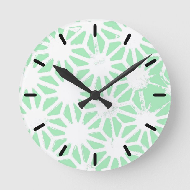 Green geometric pattern round clock (Front)