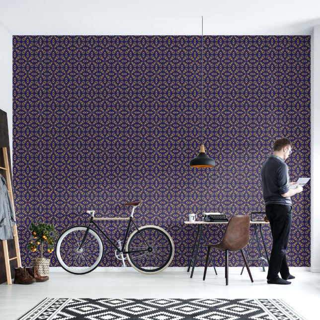 Green geometric pattern wallpaper (Living Room)