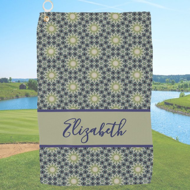 Green Geometric pattern with custom name ladies  Golf Towel (Creator Uploaded)