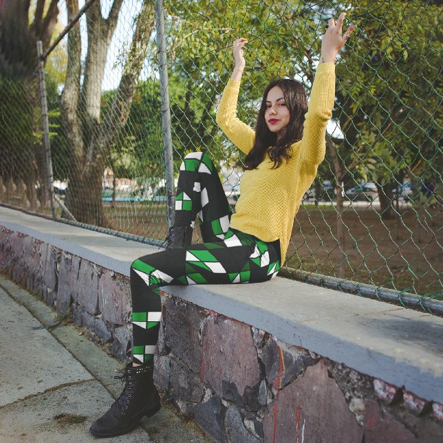 Green Geometric Squares Capri Leggings (Creator Uploaded)