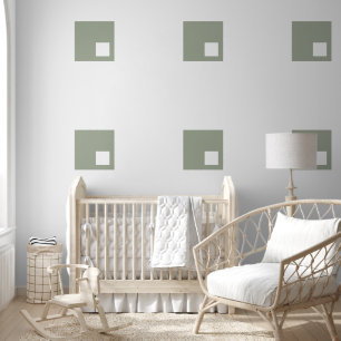 Green Geometric Squares White Sea Foam Wallpaper