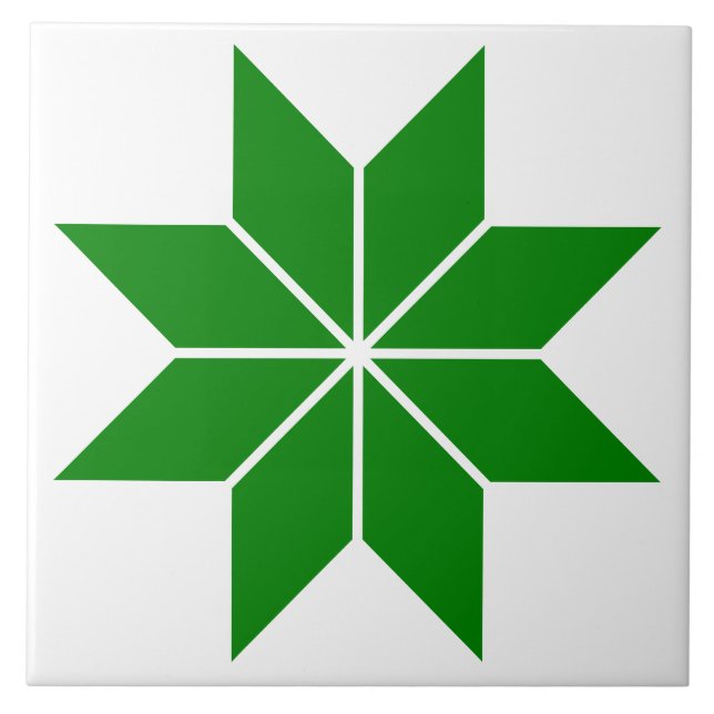 Green geometric star vintage ceramic tile (Front)
