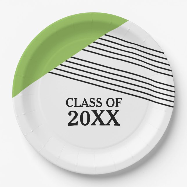 Green Geometric Stripe Graduation Paper Plates (Front)